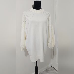 Francesca's Collections Ivory Sweater with Pearl Details